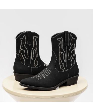 ANJOUFEMME Women's Western Cowboy Cowgirl Mid-Calf Embroidered Boots - Black - Buy Online on GoSupps.com