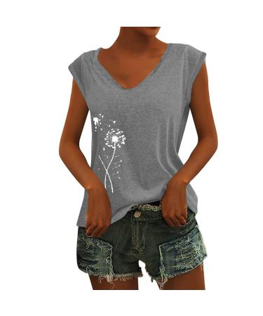 Short Sleeve T Shirts Clothing Woman T-Shirt Casual Black Clothing Top Women's Floral Pattern for Women Crop Tops Shirt Shirts Top Women's Summer Tank Top 3-grey S