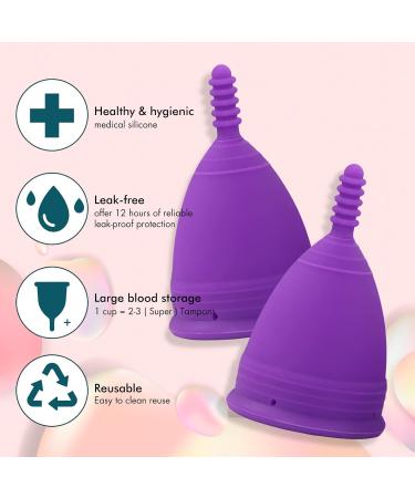 M Muncaso Menstrual Cup 2-Pack | Soft & Flexible Medical Silicone Reusable Menstruation Cup - Purple - Buy Online on GoSupps.com
