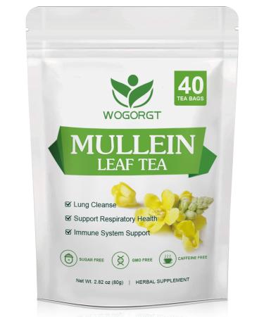 Mullein Tea Bags - Natural Mullein Leaf Tea for Lungs Cleanse and Respiratory Support, Caffeine Free - 40 Tea Bags