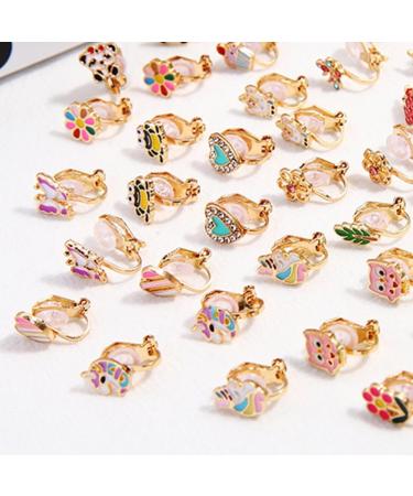 24-Pair Cute Animal, Flower, Heart & Fruit Earrings Set - Non-Perforated Ears - Buy Online on GoSupps.com