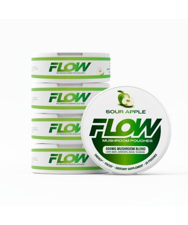 Mushroom Nootropic Pouches - 600mg Organic Mushroom Energy Ultra Pouches with Lion's Mane Reishi Cordyceps for Focus & Clean Energy - Zero Caffeine or Sugar (5 Can Pack Sour Apple) Sour Apple 20 Count (Pack of 5)