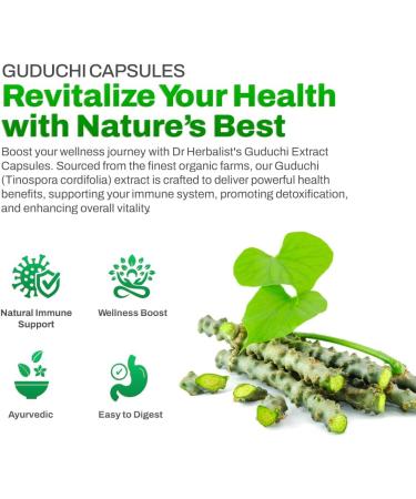 Dr. HERBALIST Guduchi Extract 350mg 60 Vegan Capsules |10:1 Extract 3 500mg Raw Herb | Premium Giloy Powder Supplement | Natural Herbal Support | Gluten-Free Guduchi 1 - Buy Online on GoSupps.com
