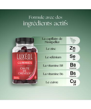LUX OL - Hair Loss Gummies - Food Supplement - Helps Prevent Hair Loss - Natural Orange & Mandarin Flavors - Sugar Free - Made in France - 1 Month Program - 60 Gummies - Buy Online on GoSupps.com