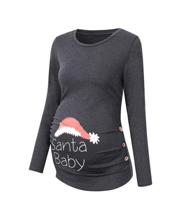 Pregnant Deer Christmas Maternity Top Women Casual Pullover Winter Clothing Warm Long Sleeves Hooded Tops L Grau-2