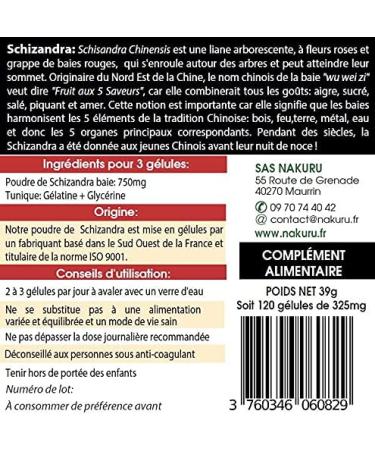NAKURU | Schizandra | Boost Range | Made in France | Fruit with 5 Flavors! | (120 Capsules of 325mg / Net Weight: 39g) - Buy Online on GoSupps.com