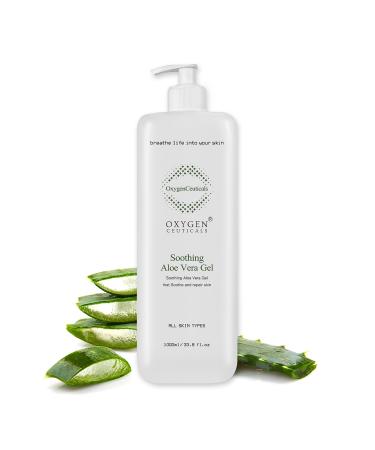 OxygenCeuticals Soothing Aloe Vera Gel (1000ml/33.8oz) Natural Hydrating Gel for Face & Body, Moisturizing After-Sun Care with Aloe Vera, Centella Asiatica, and Hyaluronic Acid