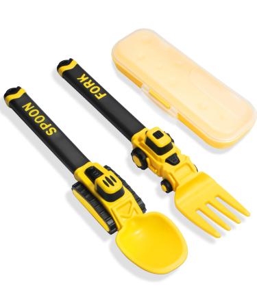 Construction children cutlery set-baby cutlery-suitable for children's fork and spoon-excavator cutlery for children portable toddler cutlery set for 1- 2- 3- 4- 5-year-old toddlers-yellow - Buy Online on GoSupps.com