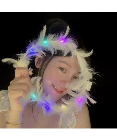 LEEMASING LED Feather Wreath Crown Headband Light-Up Angel Halo Headband For Wedding Christmas Halloween Valentine's Day (Colorful) - Buy Online on GoSupps.com