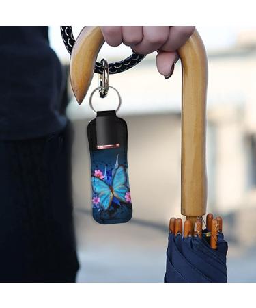 Lip balm keychain for women and girls clip-on elastic chapstick sleeves Blue Butterfly - Buy Online on GoSupps.com