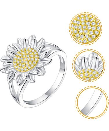 Abaodam sunflower ring women's rings in remembrance gifts trendy rings minimalist rings you are my ring sun flower gifts ring sunflower jewelry for women promise rings finger rings girl 2x2CM Silver - Buy Online on GoSupps.com