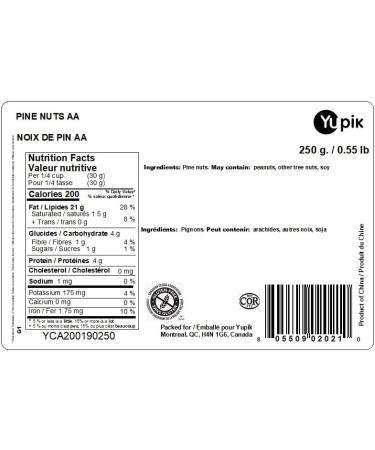 Yupik Pine Nuts 250 g Raw Gluten-Free Kosher Raw Nuts Smooth & Creamy Pine Kernels Shelled Unsalted Unroasted Oil-Free Source of Iron Ideal for Cooking & Baking - Buy Online on GoSupps.com