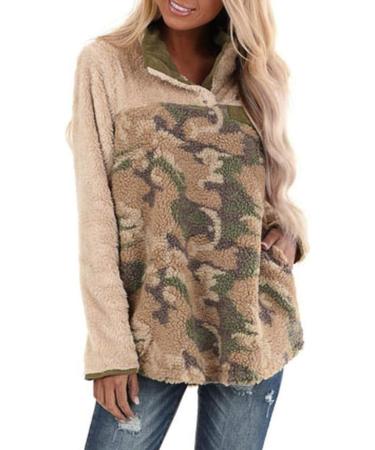 Bigfanshu Woman Dresses Fashion Long Sleeve Plaid Zip Up with Zippered Pockets Winter Jacket Tops Camouflage - Buy Online on GoSupps.com