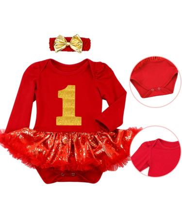 FYMNSI Baby Girls 1st Christmas Outfit Set | Newborn Princess Tutu Romper Dress with Accessories | 0-3 Months | Red - Buy Online on GoSupps.com