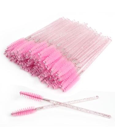 SWKJ 60 PCS Disposable Eyelash Brushes Eyebrow Spoolies Mascara Wands Applicator Lash Brushes Castor Oil Brush Cosmetic Makeup Tools(Crystal-pink)