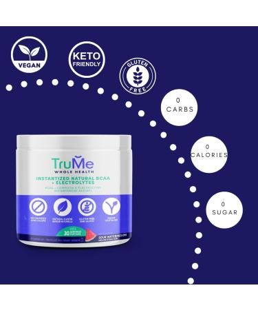 TruMe Natural BCAA Powder with Electrolytes - Vegan Sour Watermelon Post Workout Supplement - Sugar & Gluten Free - Muscle Recovery & Hydration - 30 Servings - Buy Online on GoSupps.com