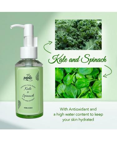 JMind Kale & Spinach Organic Face Wash | Vegan Green Tea Cleanser | pH Balanced for All Skin Types (3.38oz) - Shop Internationally - Buy Online on GoSupps.com