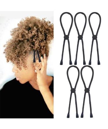 NEW Adjustable Headband Hair Tie for Thick Heavy Natural Kinky & Curly Hair. Adjustable Sizing for the Afro Puff Ponytail Hair Bun High Puff and Updos (C-1 Count (Pack of 5))