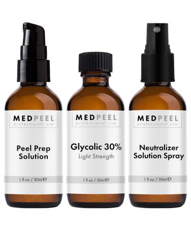 MedPeel Glycolic Acid 30% Essential Peel Kit  Includes Peel  Prep  Neutralizer  Light Strength Chemical Face Peel  Minimize Fine Lines  Wrinkles  Dark Spots  All Skin Tones  1oz/30ml (Kit of 3)