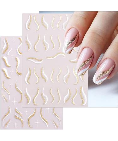 Gold Stripe French Nail Art Stickers - 9 Sheets 3D Self Adhesive Decals for DIY Manicure - Buy Online on GoSupps.com