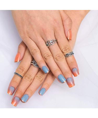 Sethexy Glossy Orange Coffin False Nails - 24PC Square Acrylic Nail Tips for Women & Girls - International Shipping Available - Buy Online on GoSupps.com