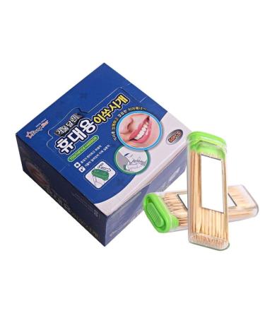 Portable Natural Wooden Toothpicks in a Slim case with Mirror (1Pack(2 Case of 120 Pieces))