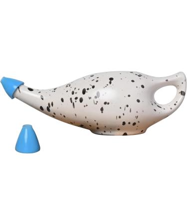 HealthGoodsIn Ceramic Neti Pot - Premium Handcrafted Dishwasher Safe 225ml Dalmatian with 2 Silicone Nozzle Tips for Optimal Nasal Care - Buy Online on GoSupps.com