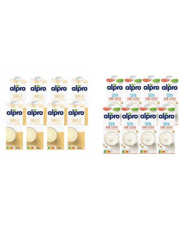 Alpro Soya Drink Vanilla Plant-Based Drink Vegan 8x1L & Soya Drink Without Sugar Natural Plant-Based Drink Vegan 1l (Pack of 8)