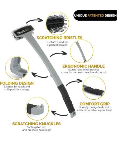 Bearback Back Scratcher - Premium Extendable Folding Exfoliating Brush for Adults - Long Handle for Back & Body - Dry/Bath/Shower - Black - Buy Online on GoSupps.com