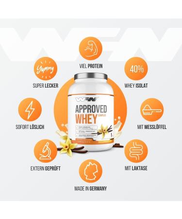 WFN APPROVED Whey Protein Powder Vanilla 1kg - Lactase & Whey Isolate - High Solubility - 33 Portions - Made in Germany - Tested for Quality - Buy Online on GoSupps.com