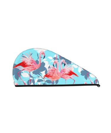 Floral with Flamingo Watercolor Microfiber Hair Towel Soft Super Absorbent Hair Towel Wrap for Women Coral Velvet Quick Dry Hair Cap for Long Curly and Thick Hair