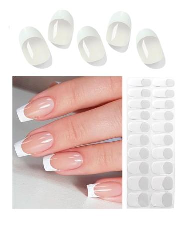 Semi Cured Gel Nail Strips 20pcs French Tip Gel Nail Stickers Work with UV Easy to Use and Remove A40