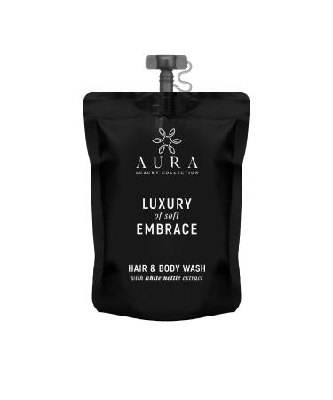 AURA LUXURY COLLECTION Black Edition 100 x 30ml Shower Shampoo Sachets with Cap with Organic White Nettle Extracts - Bathroom Courtesy Kit for Hotel & B & B