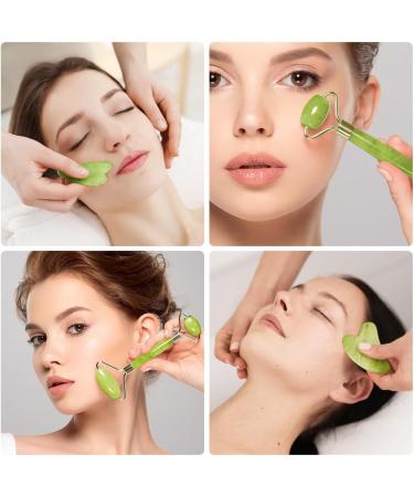 Uraqt Gua Sha & Facial Roller Set - Green Jade Massager for Skincare Fine Line Reduction & Valentine's Day Gifts - Buy Online on GoSupps.com