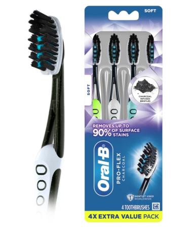 Oral-B Pro-Flex Charcoal Manual Toothbrush, Soft, 4 Count - Buy Online on GoSupps.com