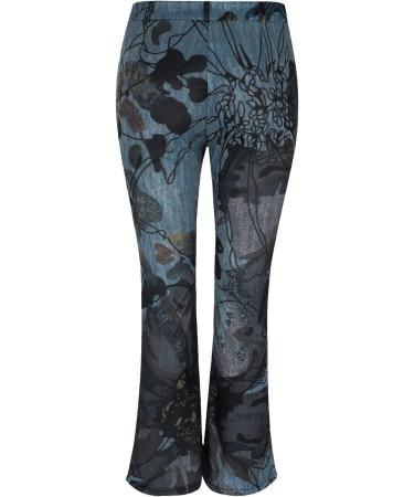 Floral Print Flare Jeans for Women | Curvy Fit Bootcut | High Waist Y2K Denim Pants | Blue | 4X-Large - Buy Online on GoSupps.com