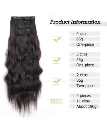 Yddm 24-Inch Dark Brown Wavy Clip-In Hair Extensions | Realistic Synthetic Hair | 4pcs Full Head | Affordable & Easy to Use - Buy Online on GoSupps.com