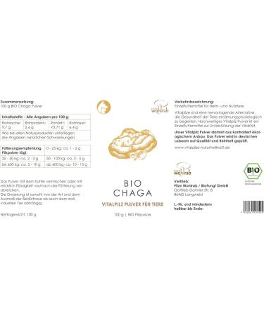 Mushrooms Wohlrab Bio Chaga Mushroom Powder for Animals - 100g Organic Dietary Supplement for Horses - Highest Quality - Buy Online on GoSupps.com