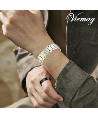 Vicmag Men's Magnetic Therapy Bracelet - Titan Steel for Arthritis Pain Relief | Adjustable Folding Lock | Silver & Gold Options - Buy Online on GoSupps.com