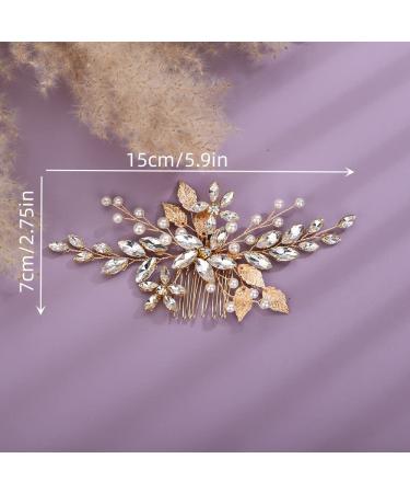 Teyglen Red Rhinestone Crystal Wedding Hair Comb - Bridal Hair Accessory for Women - Gold Silver Leaf Design - Buy Online on GoSupps.com