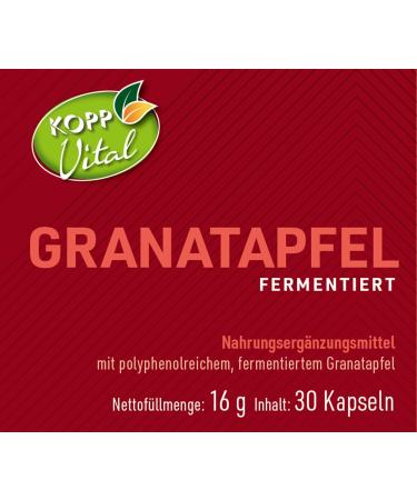 Kopp Vital Pomegranate Dietary Supplement - 30 Capsules | Polyphenol-Rich Fermented Natural Material | Boost Your Health with 16g of Nutrients | International Shipping Available - Buy Online on GoSupps.com
