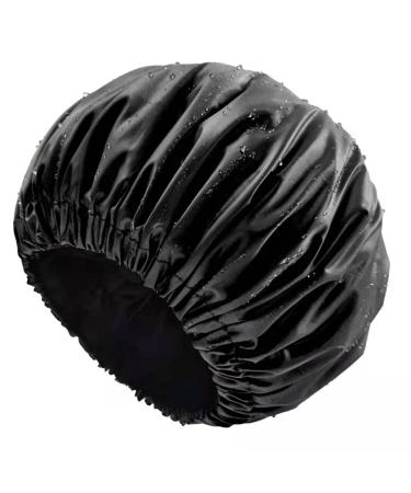 Extra Large Shower Caps For Women Men Black Adjustable Satin Lined Bonnets Waterproof XL For Curly Long Hair Braids X-Large Black