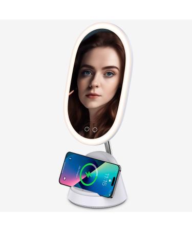 WILIT Vanity Mirror with Lights  LED Lighted Makeup Mirror with Magnifying Mirror 8.27 Inch 72 Premium LED Brightness Dimmable Lighting Cosmetic Mirror with Wireless Charger