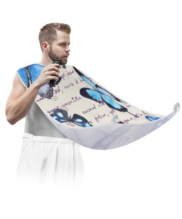 Retro Butterfly Pattern Beard Bib Apron Beard Bib Hair Catcher for Men Shaving and Trimming Non-Stick Waterproof Beard Cape Grooming Cloth with 2 Suction Cups Gifts for Men