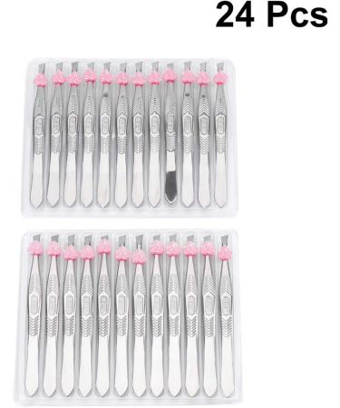 Frcolor 48 STK Tweezers Set | Stainless Steel Hair Removal Tweezers for Women | Sloping & Pointed Styles with Heart Button - Buy Online on GoSupps.com