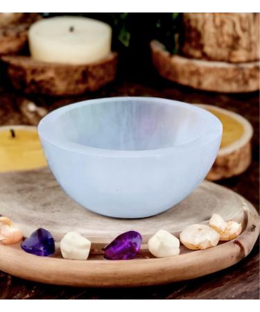 4All Selenite Crystals Round Cleansing Bowl Spiritual Energy Healing White Natural Meditation Tool Angels Reiki Crystals Handmade Tumbles Jewelry Storage for Decoration Gift (8cm)