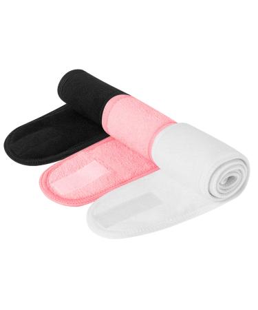 frcolor Spa Hairband Make Up Head Terry Fabric Hairband Stretch Yoga Sport Towel Headband 3 PIECES (White Black Pink)