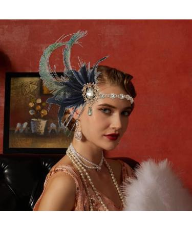 IYOU Crystal Feather Flapper Headpiece Black Rhinestone Headband 1920s Gatsby Hair Accessories for Women Vintage Festival Prom Costume - Buy Online on GoSupps.com