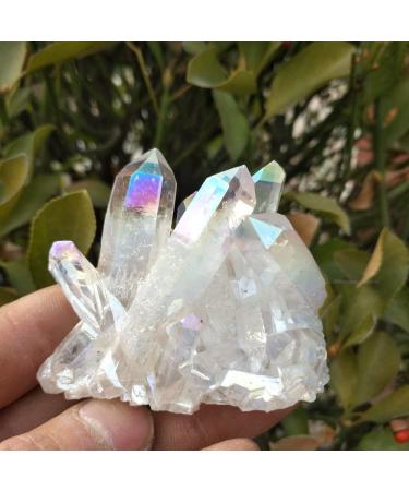 Natural Crystal Rough 80-90g Natural White Crystal Cluster Electroplating Titanium Coating Quartz Cluster Stone Healing
