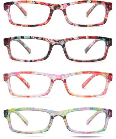 Koosufa Women's Floral Reading Glasses - Retro Designer Anti-Fatigue Rectangular Styles | Strengths 1.0 to 4.0 | 4 Color Set - Buy Online on GoSupps.com